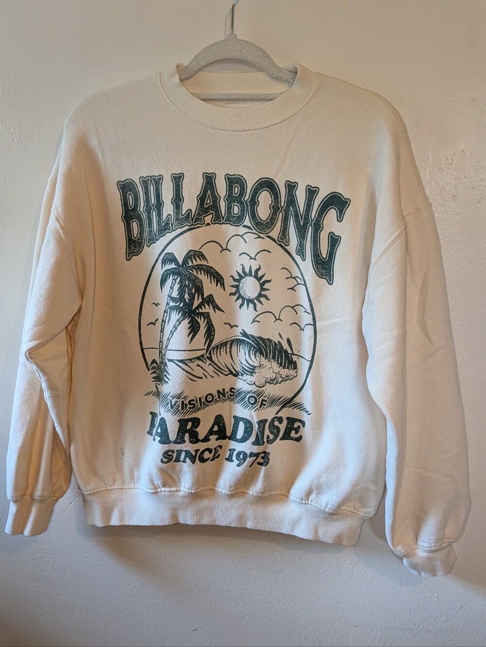 Billabong Cream Sweatshirt with Green Paradise Graphic Size S